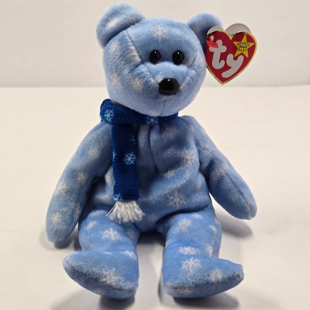 Ty Beanie Baby 1999 Holiday Teddy - Blue Snowflake - Retired - Mint with Tags